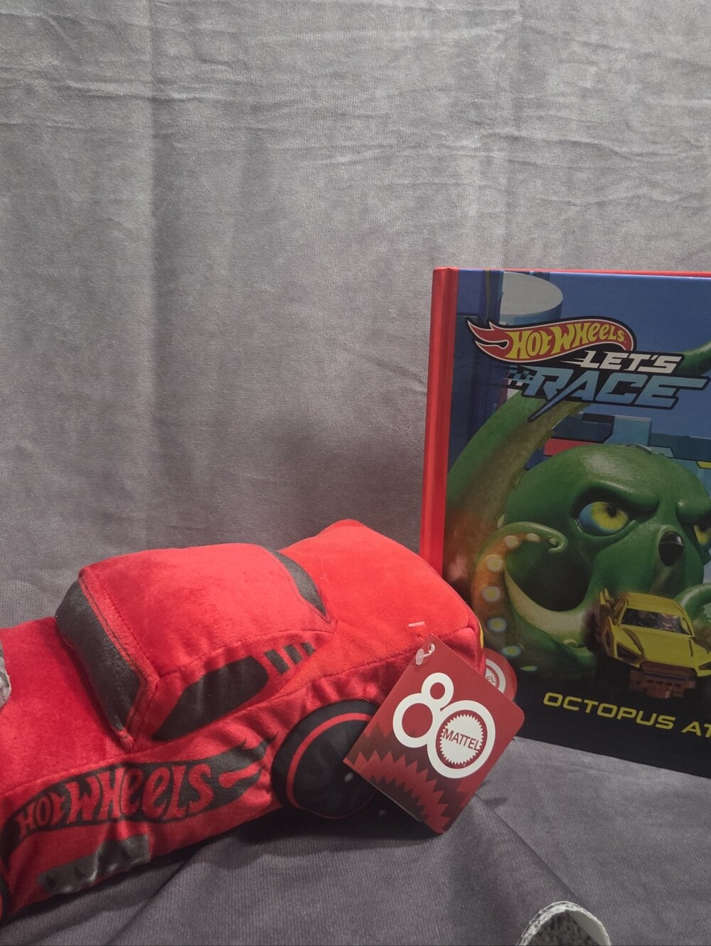 Mattel Red Plush Hot Wheels Car with Black Accents With Book